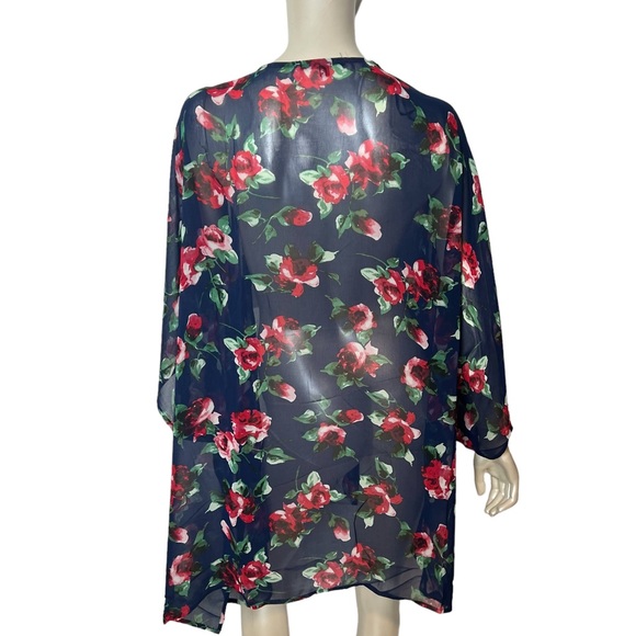 Ambiance brand Blue Floral Sheer Kimono short sleeve Cardigan - Picture 6 of 9